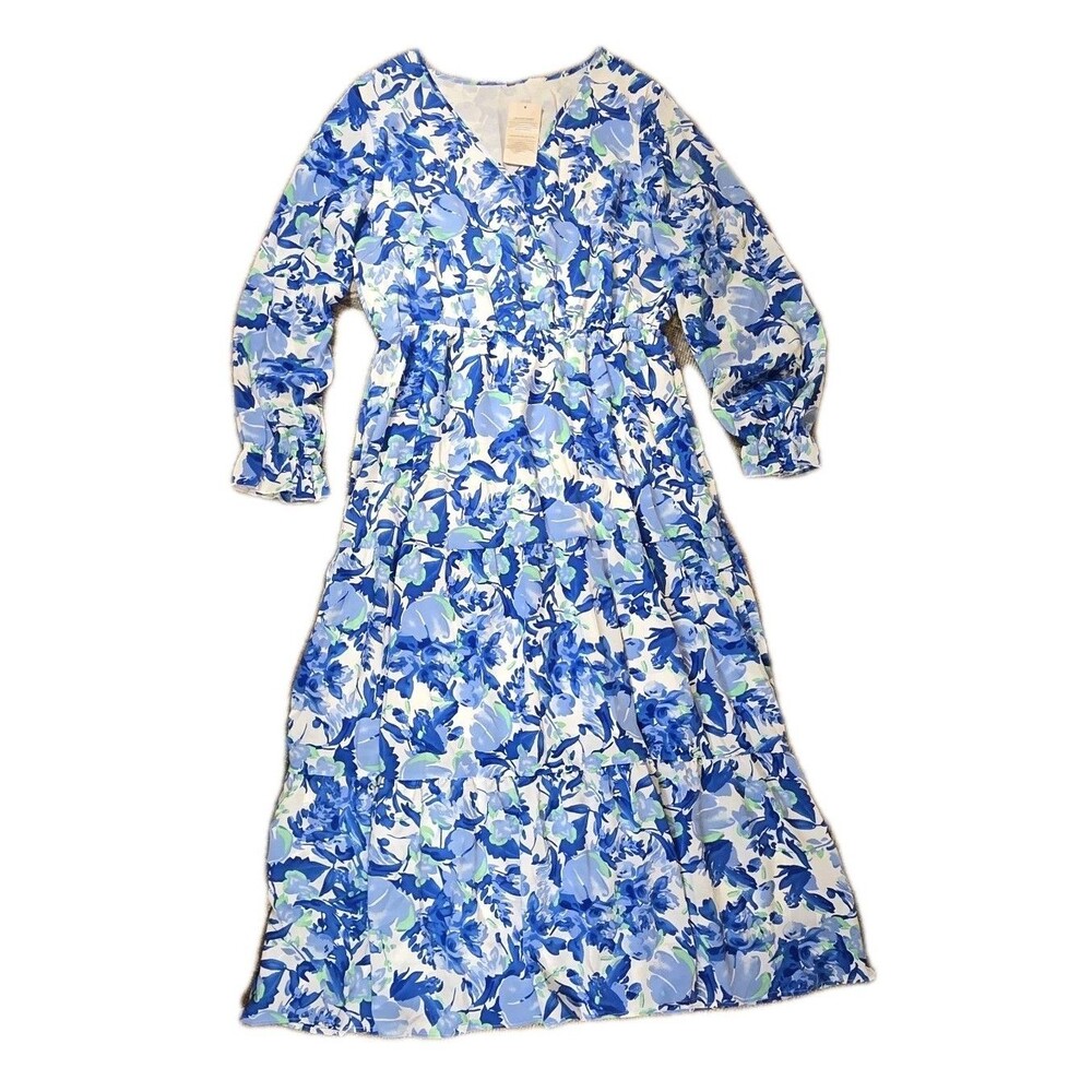 Creator Concept Floral Maxi Dress Women XXL Blue Ruffle Long Sleeve Boho NWT